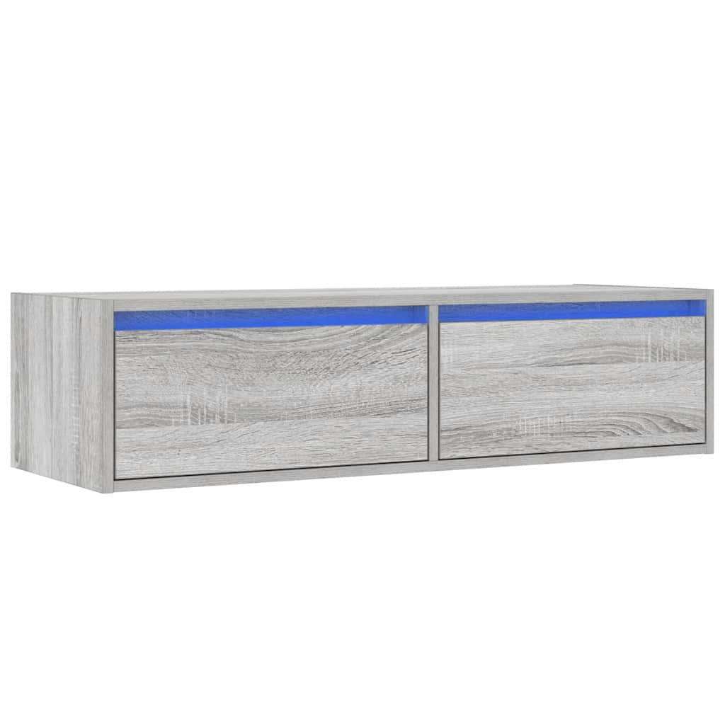 Televizoriaus spintelė su LED, pilka ąžuolo, 100X35,5x25 cm