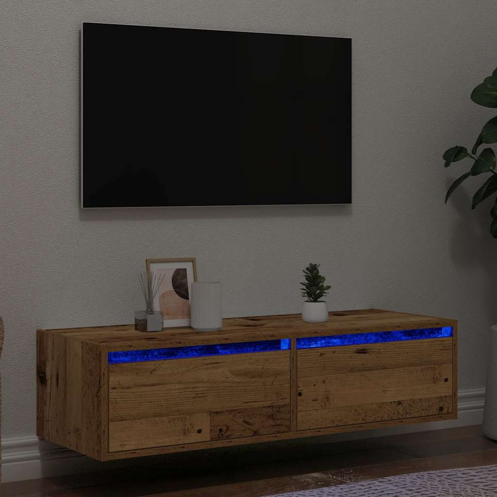 TV skapītis ar LED, koka, 100x35,5x25 cm
