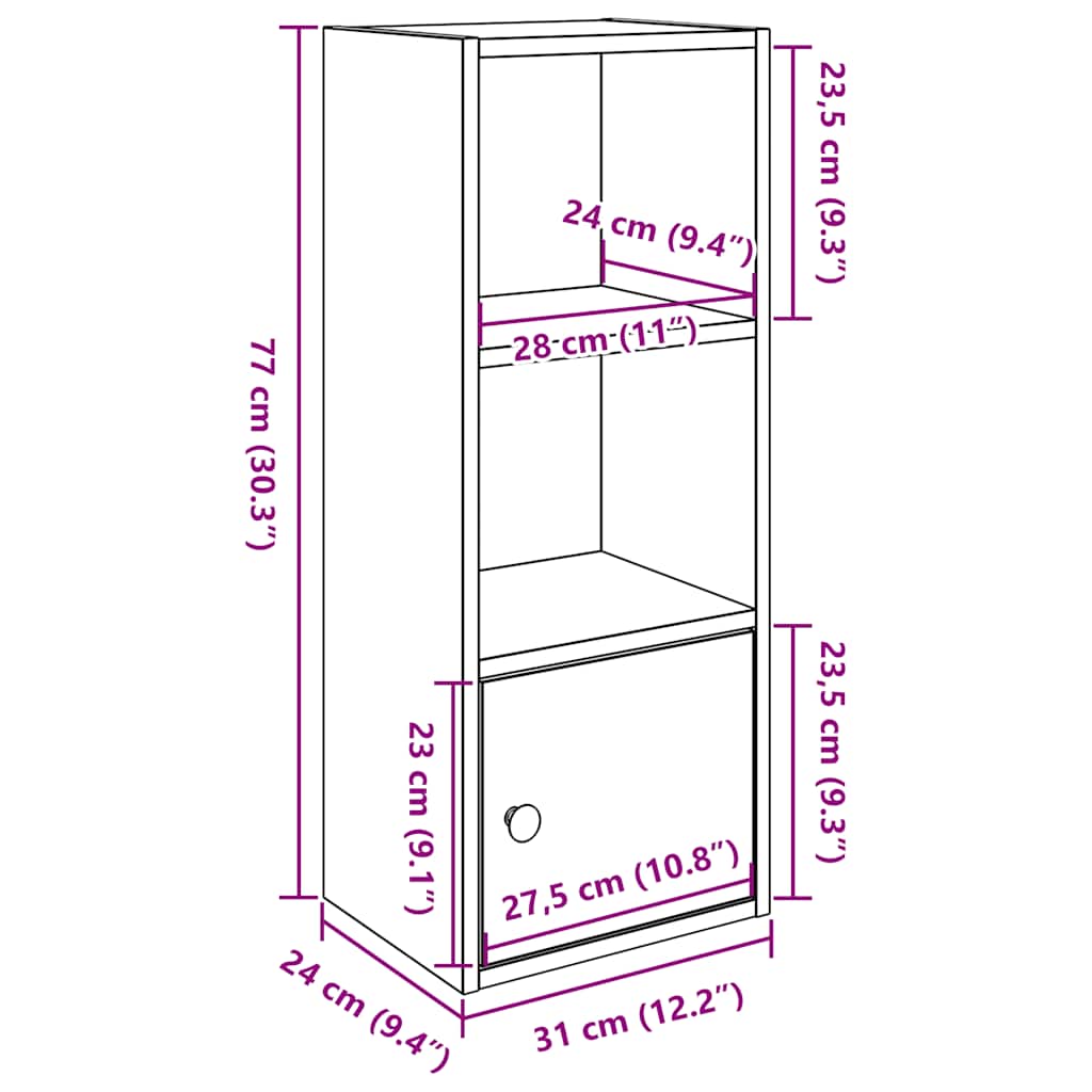 Bookcase, artisan oak, 31x24x77cm, engineered wood