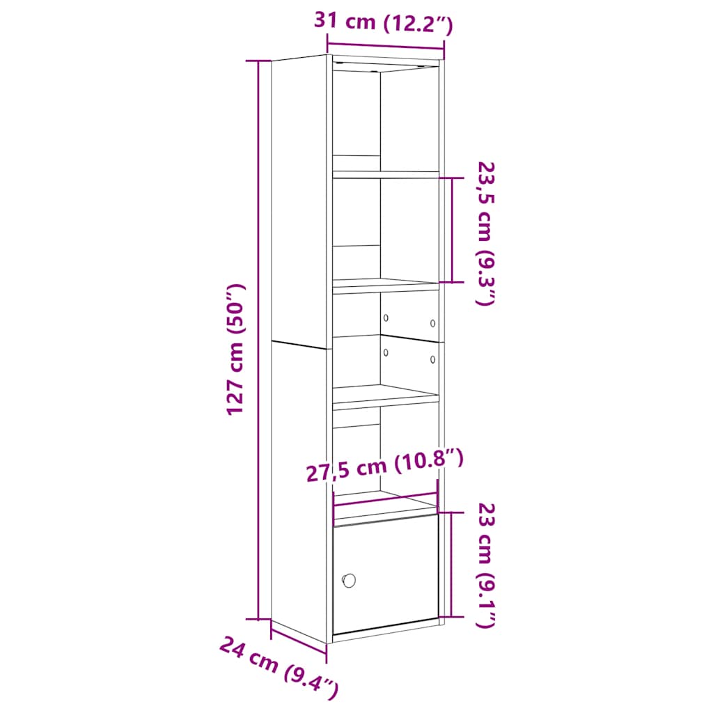 Bookcase, concrete gray, 31x24x127cm, engineered wood