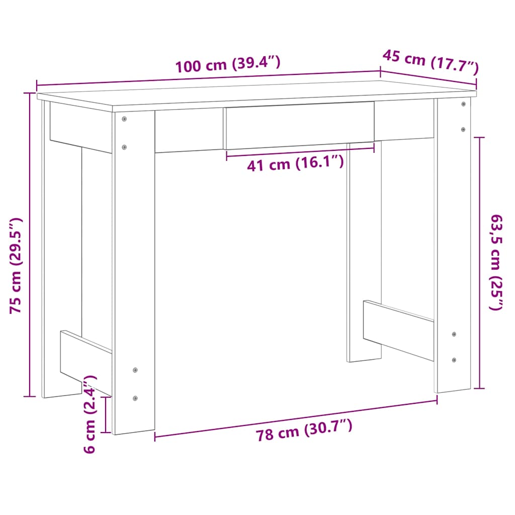 Desk, gray oak, 100x45x75cm, engineered wood