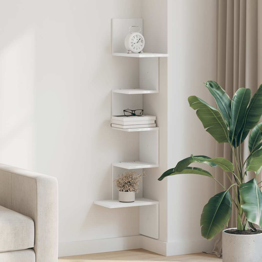 Wall-mounted corner shelf, white, 32x32x127.5cm, wood