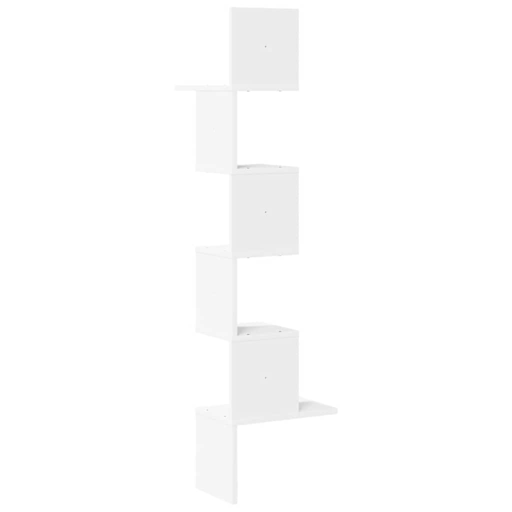 Wall-mounted corner shelf, white, 32x32x127.5cm, wood