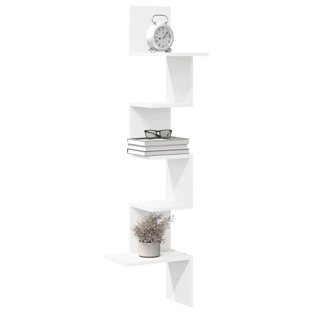 Wall-mounted corner shelf, white, 32x32x127.5cm, wood