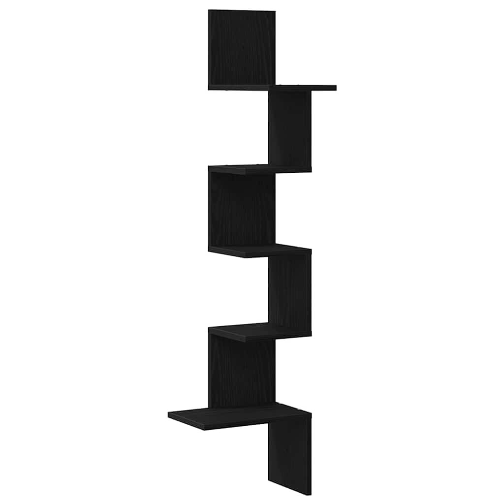 Corner wall shelf, black, 32x32x127.5cm, wood