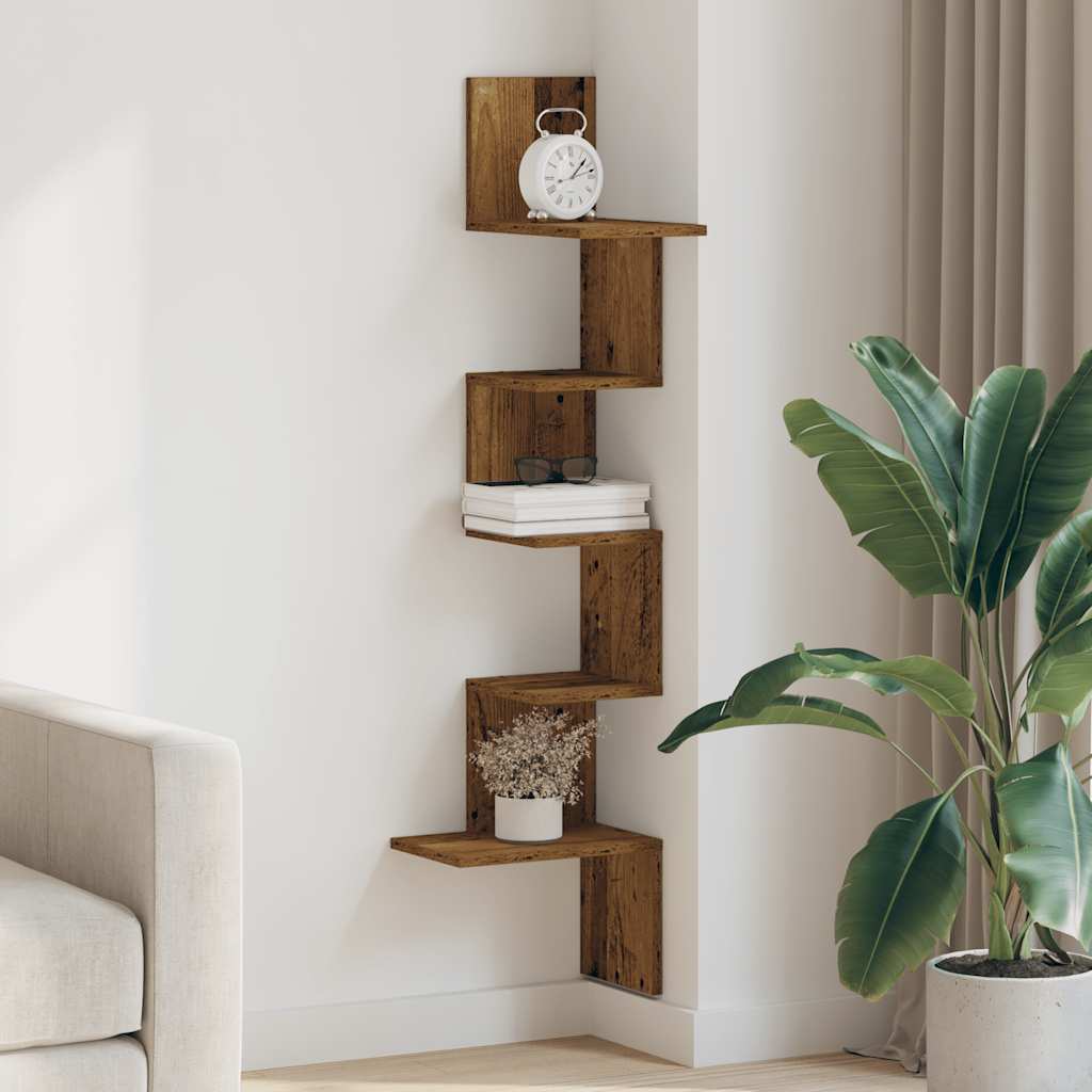 Corner wall shelf, wooden, 32x32x127.5cm, wood