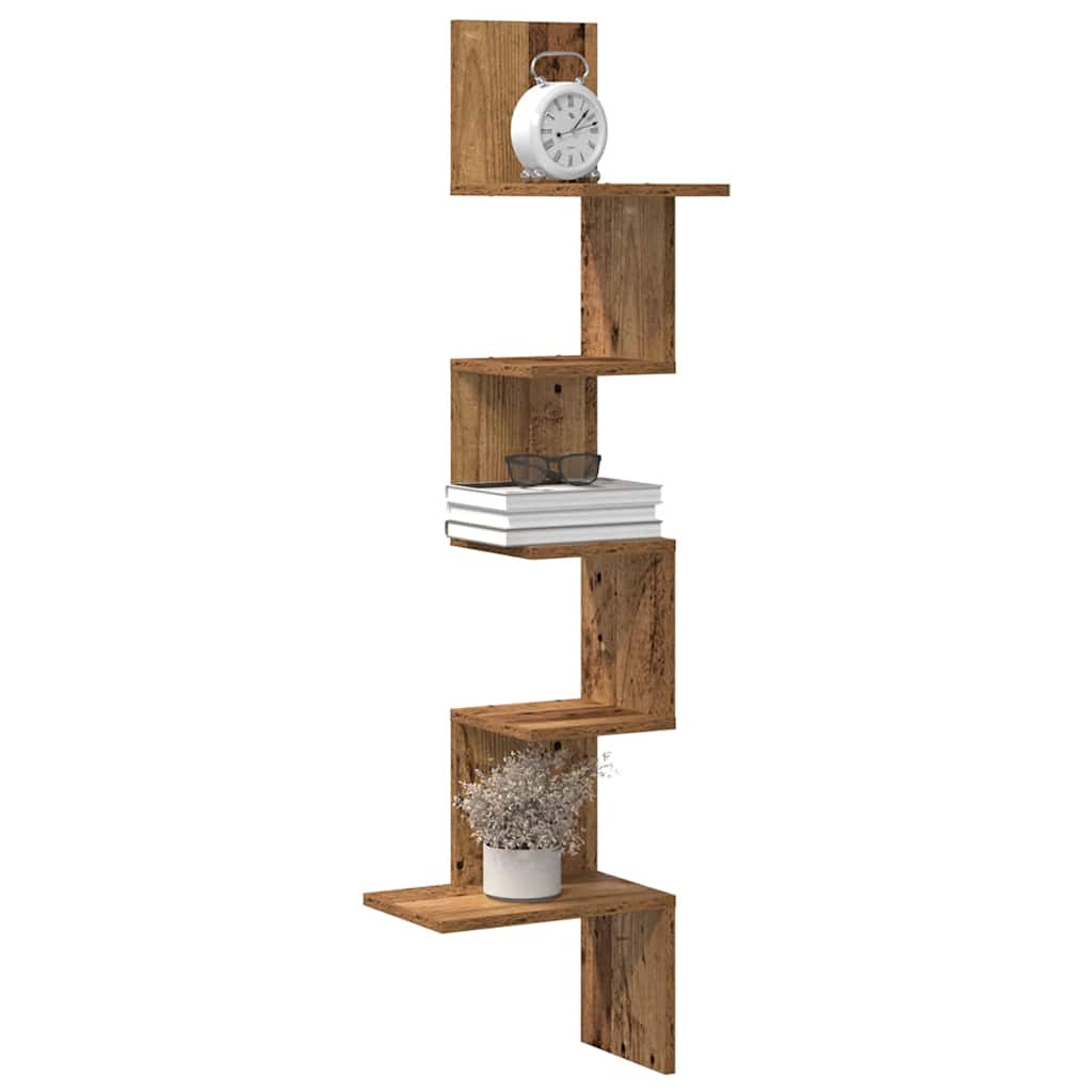Corner wall shelf, wooden, 32x32x127.5cm, wood