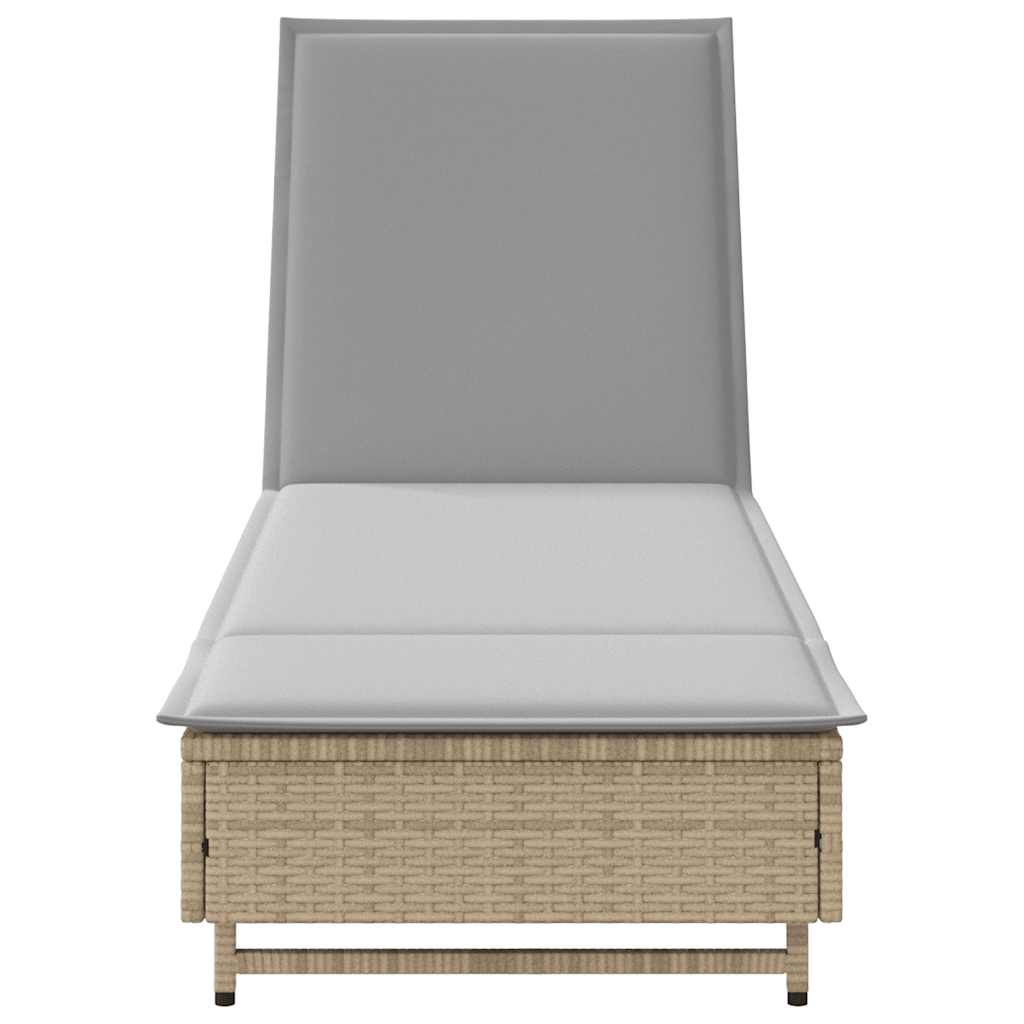 Sun lounger with wheels and mattress, sand, polyrattan