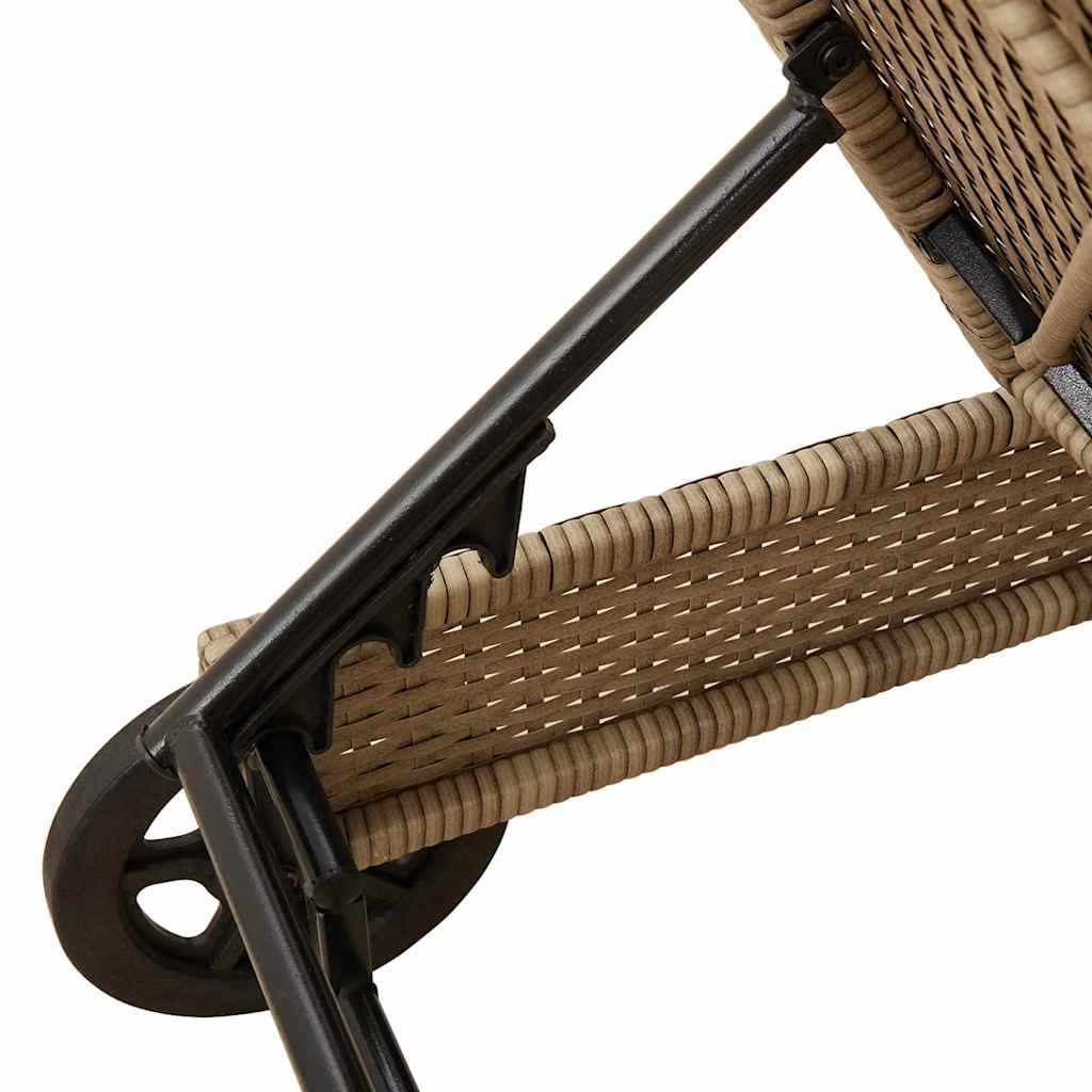 Sun lounger with wheels and mattress, sand, polyrattan