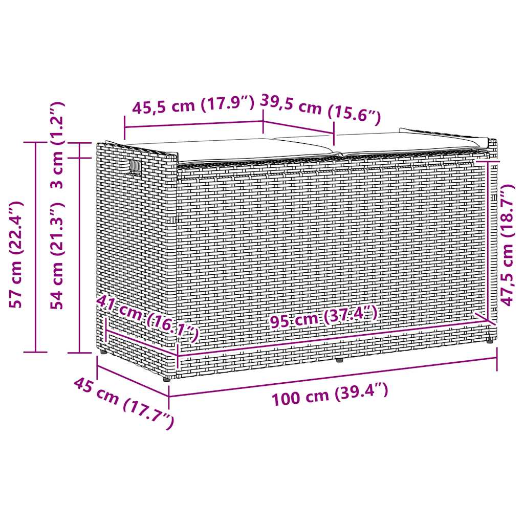 Lauko suoliukas su daiktadėže ir pagalvėle, juodas, 100 cm, poliratanas