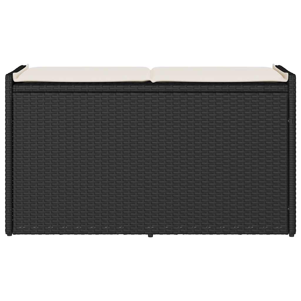 Lauko suoliukas su daiktadėže ir pagalvėle, juodas, 100 cm, poliratanas
