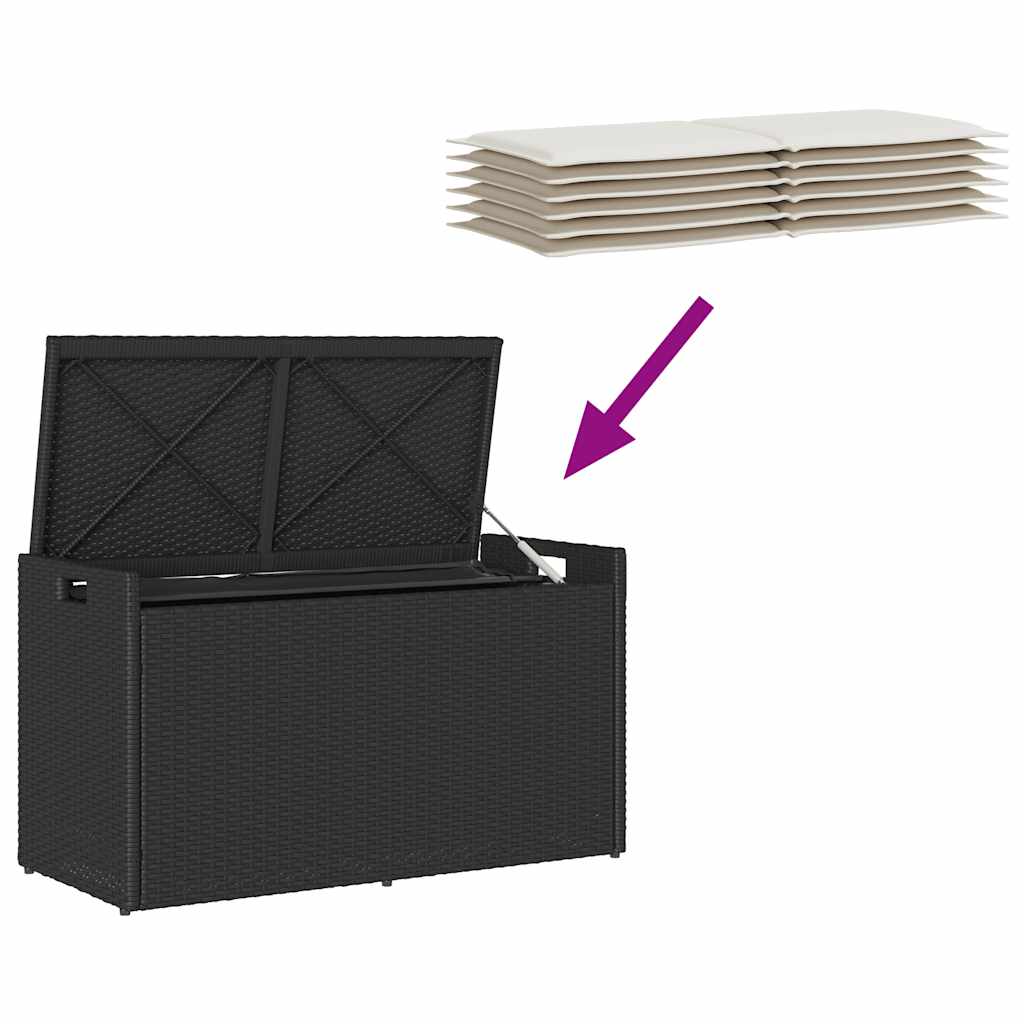 Lauko suoliukas su daiktadėže ir pagalvėle, juodas, 100 cm, poliratanas