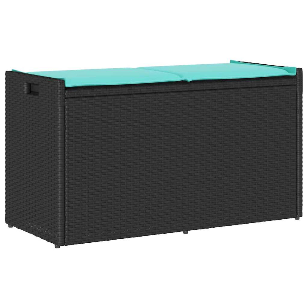 Lauko suoliukas su daiktadėže ir pagalvėle, juodas, 100 cm, poliratanas