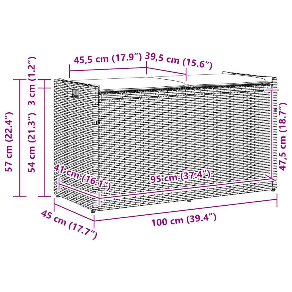 Lauko suoliukas su daiktadėže ir pagalvėle, juodas, 100 cm, poliratanas