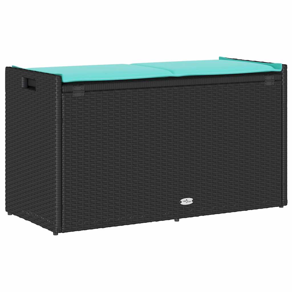 Lauko suoliukas su daiktadėže ir pagalvėle, juodas, 100 cm, poliratanas
