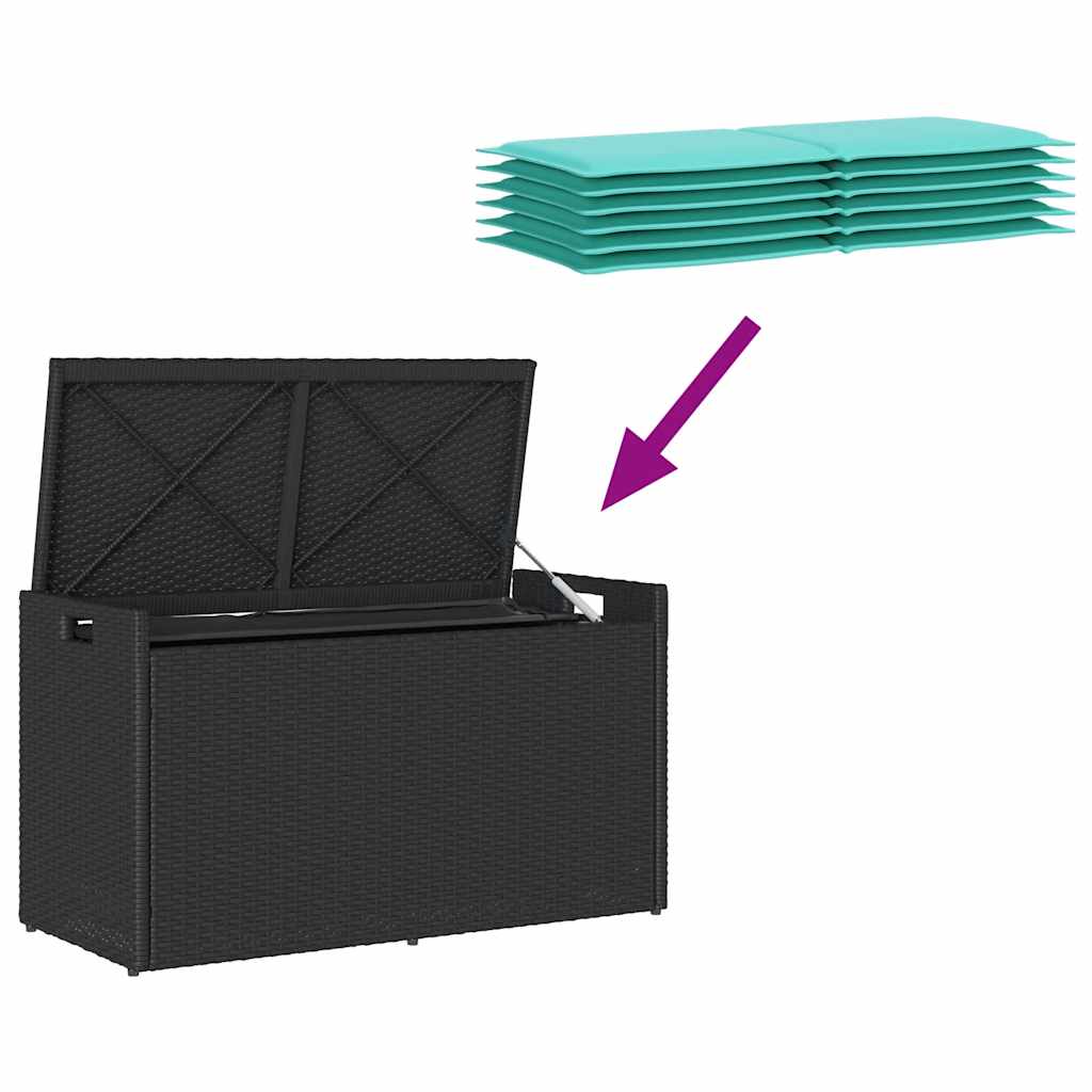 Lauko suoliukas su daiktadėže ir pagalvėle, juodas, 100 cm, poliratanas