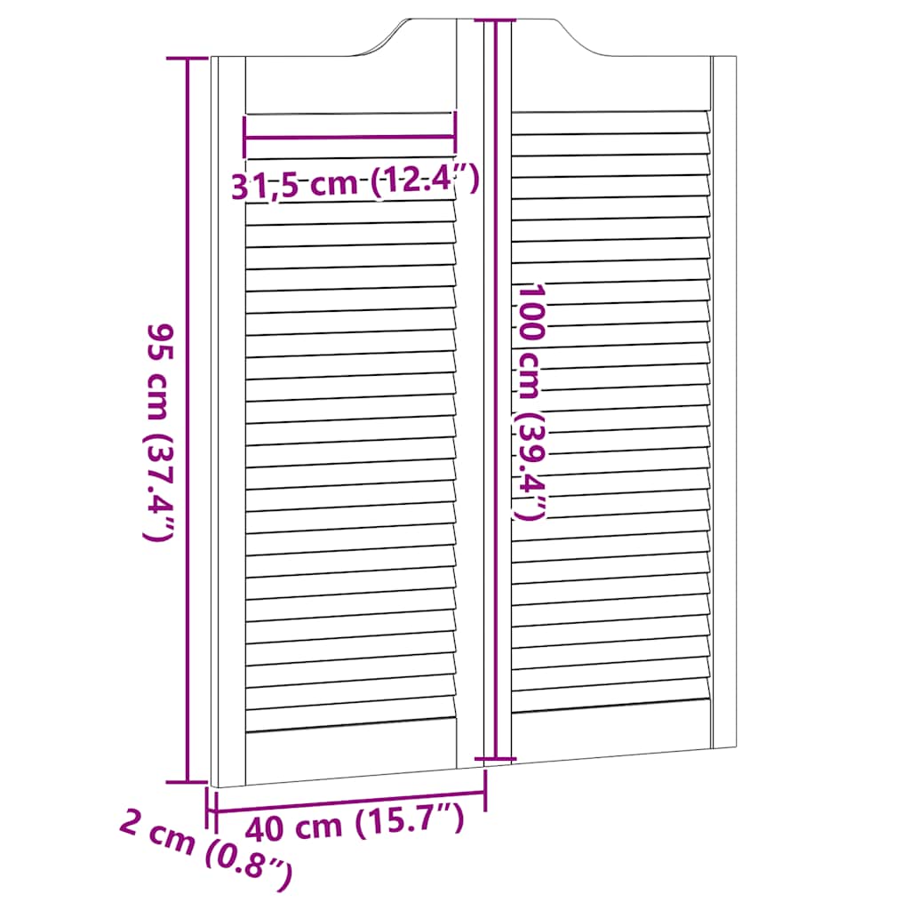 varstomos durys su žaliuzėmis, 1 pora 100x80 cm pušies masyvo
