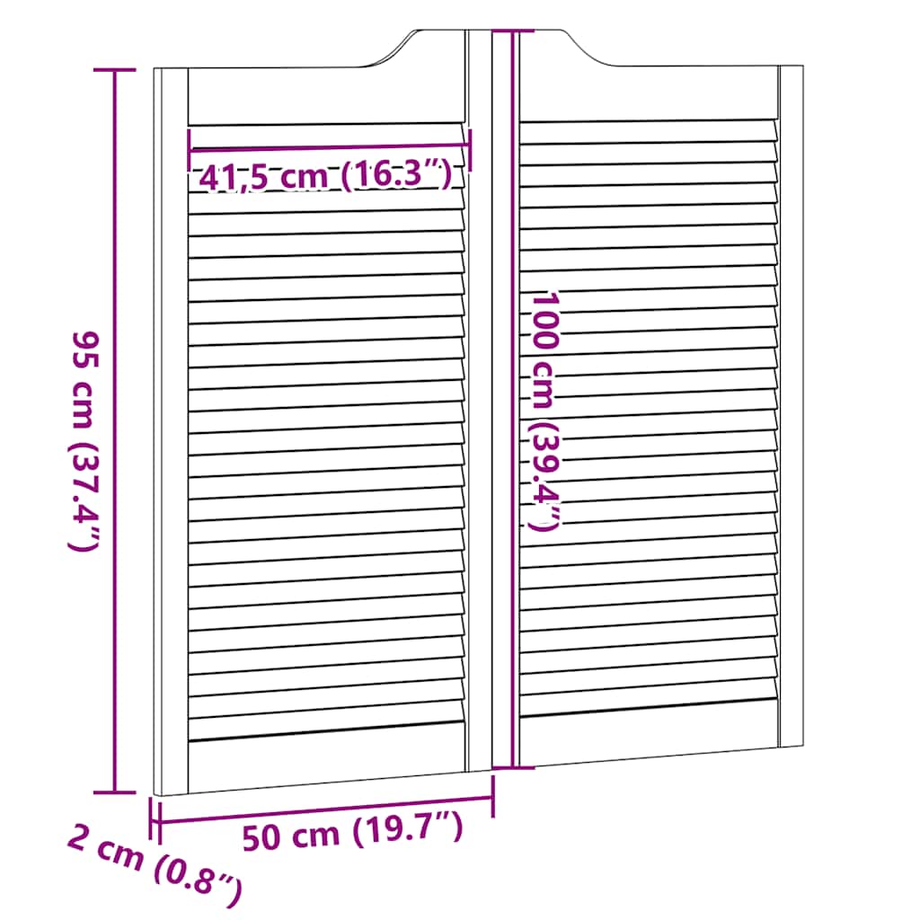 varstomos durys su žaliuzėmis, 1 pora 100x100 cm pušies masyvo