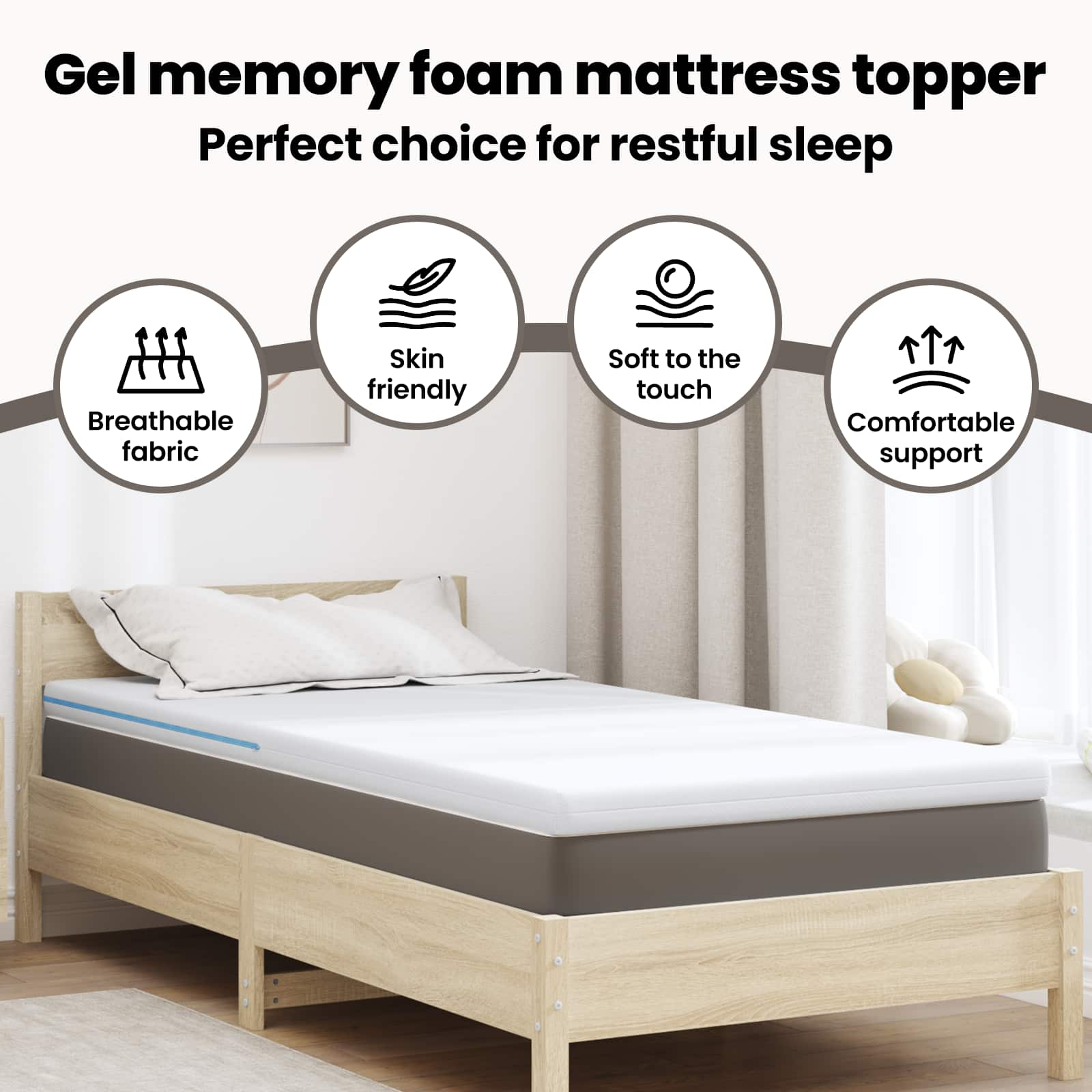 Mattress protector White 90 x 200 cm Gel memory foam