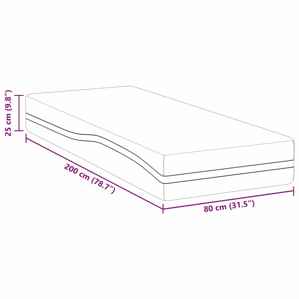 Mattress White and grey 80 x 200 cm Memory foam