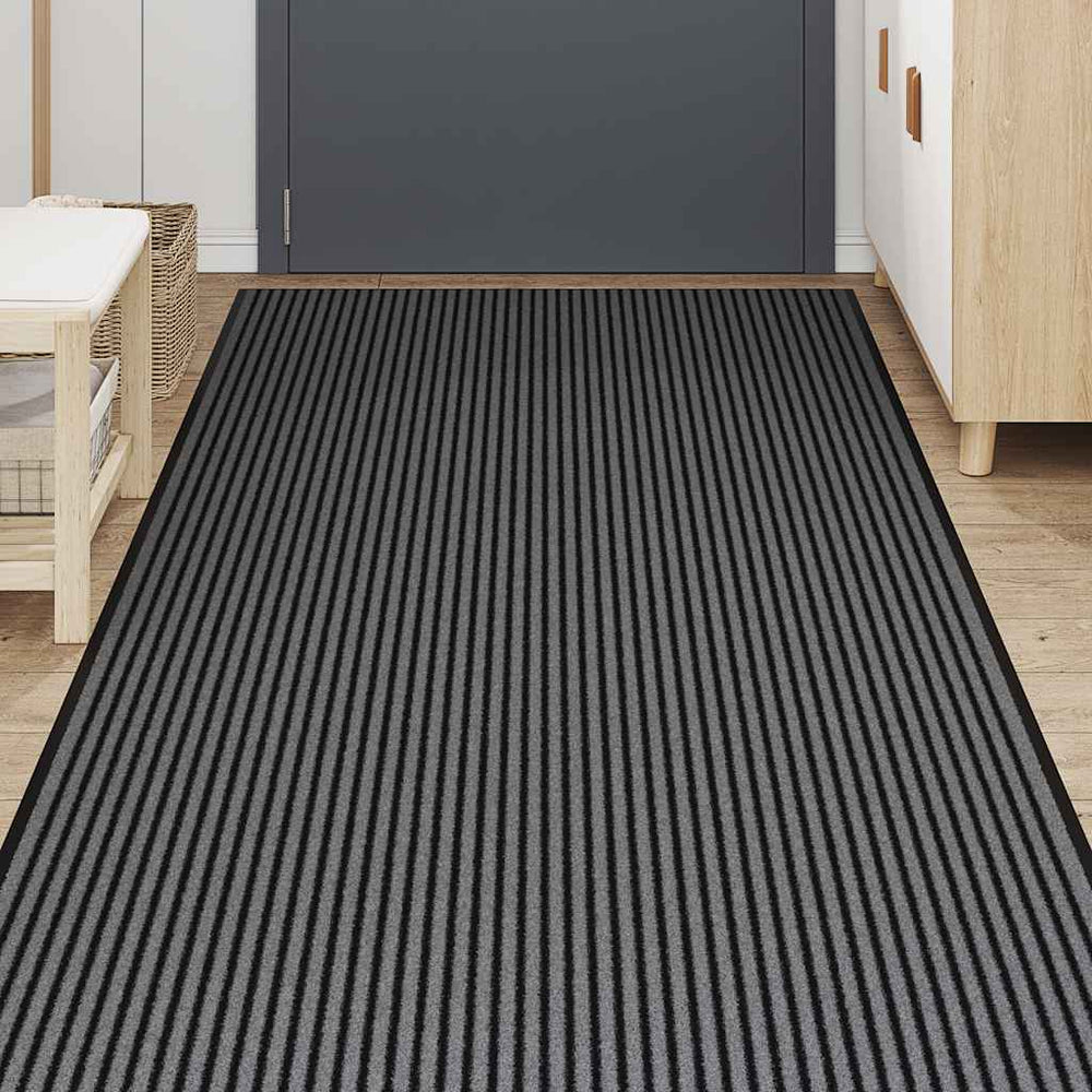 Durvju paklājs, melns un pelēks, 115x300cm, svītrains