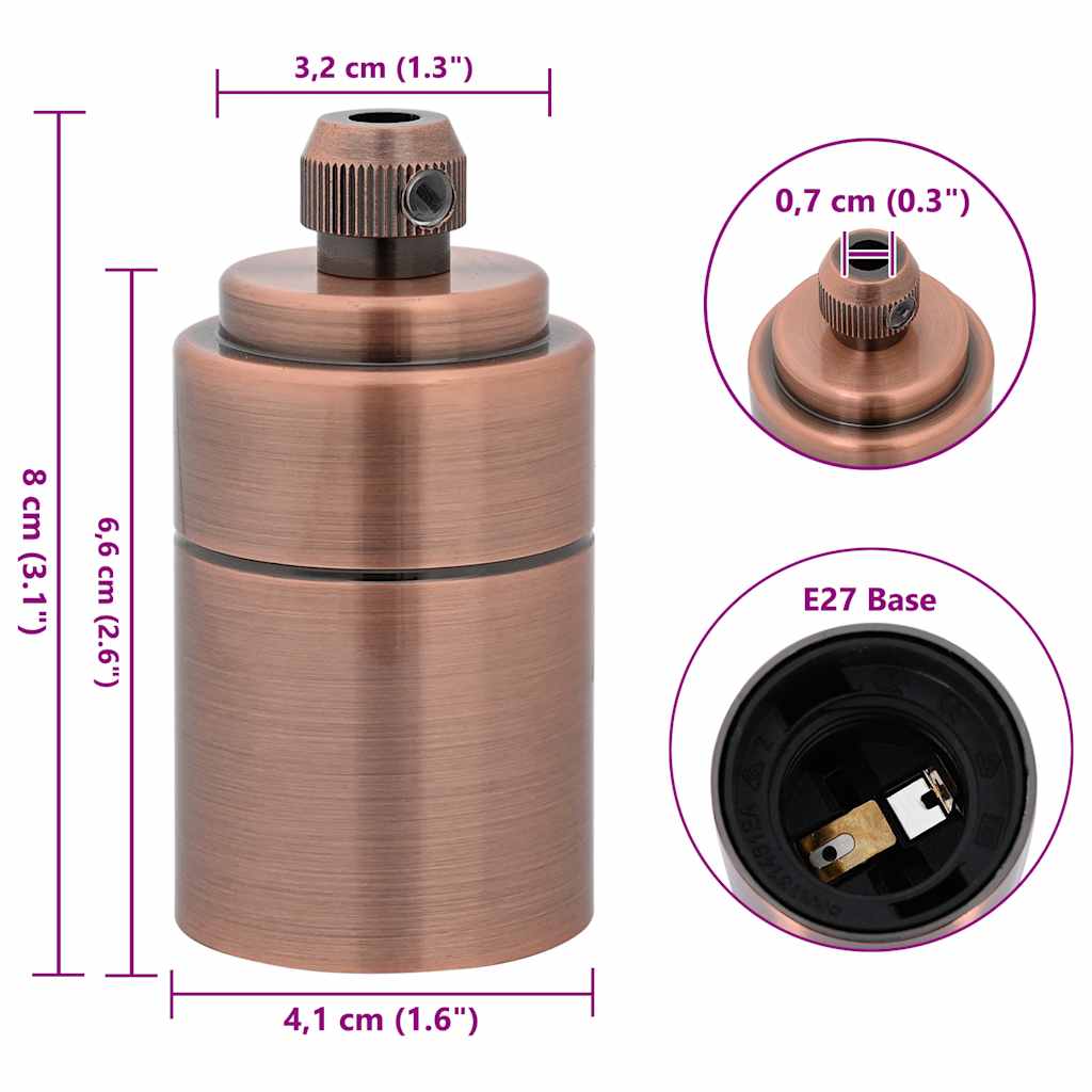 2 pcs Red Bronze E27 lamp holders