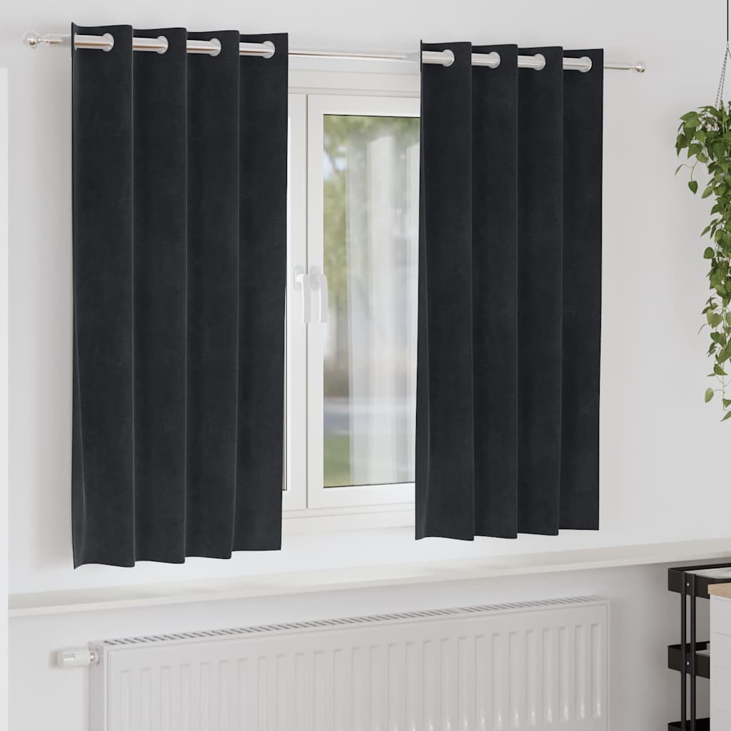Blackout Curtains with Rings 2 pcs Black Velvet