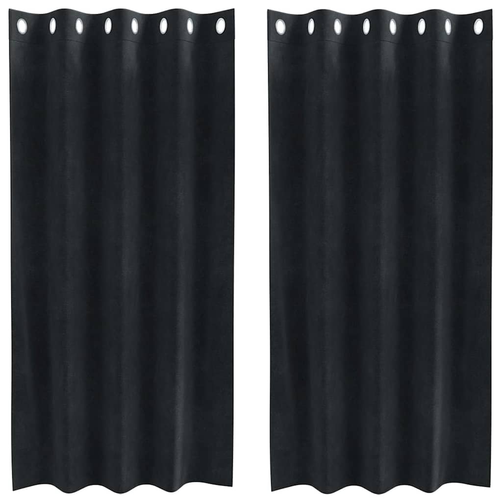 Blackout Curtains with Rings 2 pcs Black Velvet