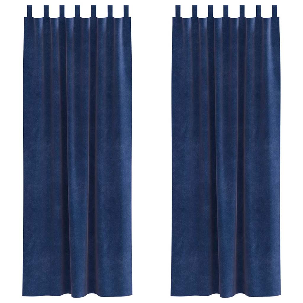 Opaque curtains with hanging loops 2 pcs dark blue velvet