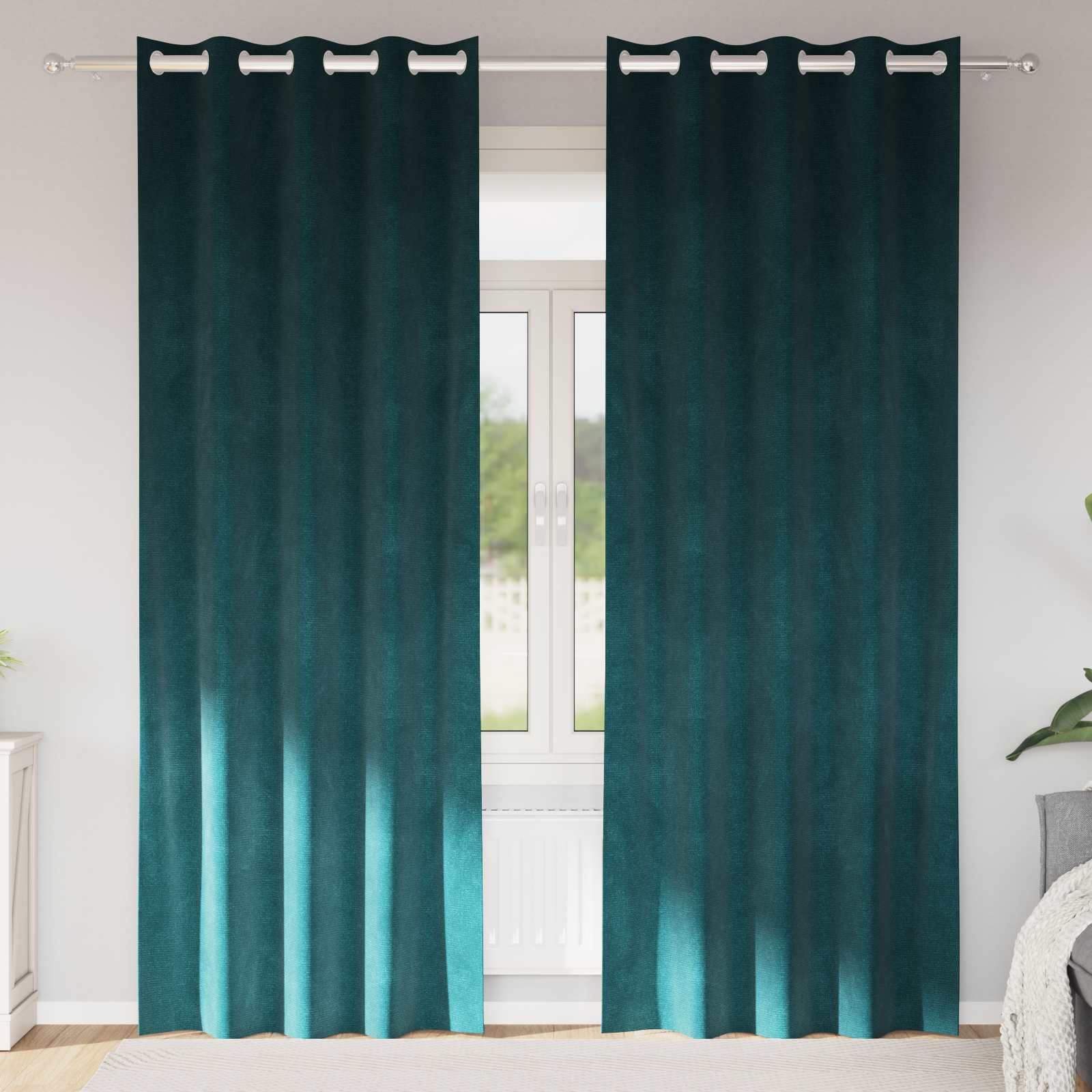 Opaque Curtains with Metal Rings 2 pcs Dark Green Velvet