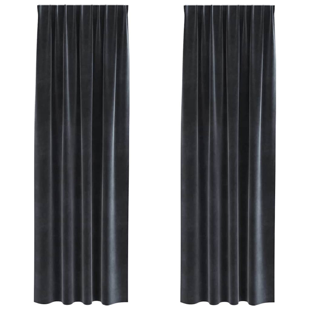 Blackout Curtains with Top Loops 2 pcs Dark Grey Velvet