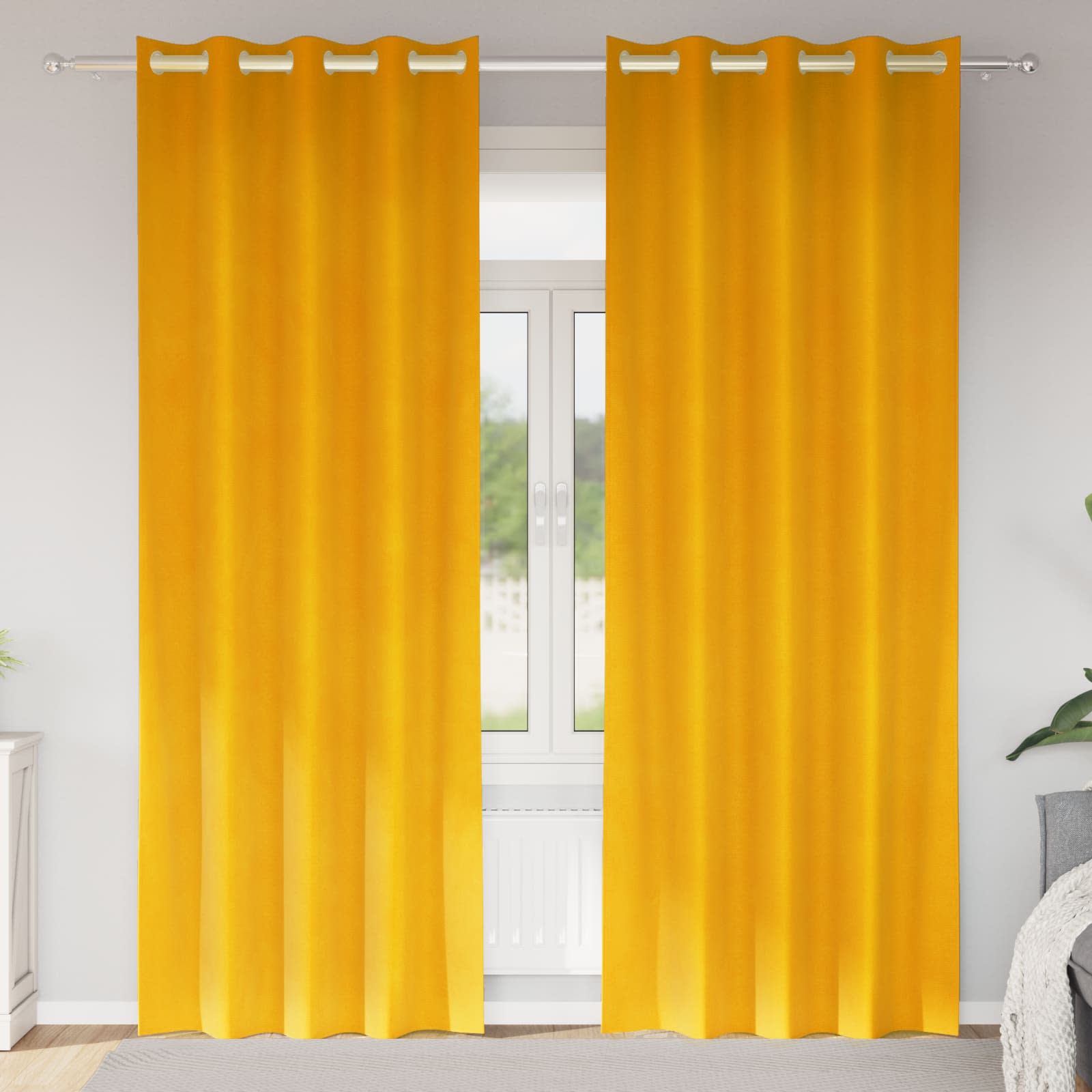 Užtemdymo užuolaidos 2 pcs Garučių geltona 140 x 260 cm Aksomas