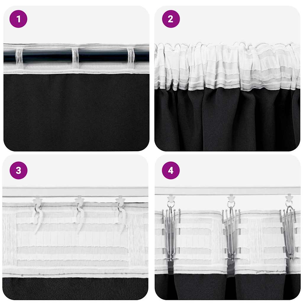 Blackout Curtains with Rings 2 pcs Black