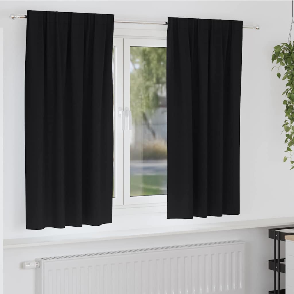 Blackout Curtains with Rings 2 pcs Black