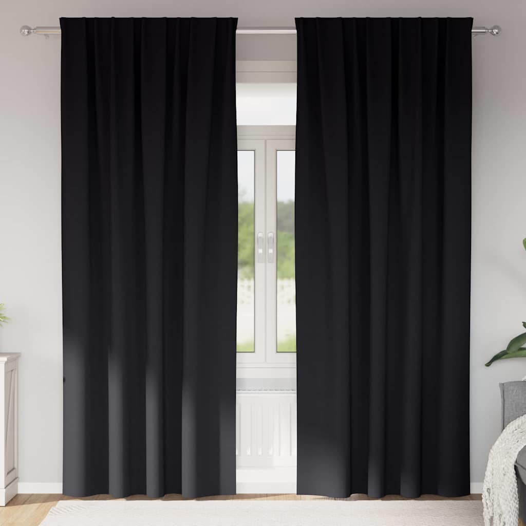 Blackout Curtains with Rings 2 pcs Black