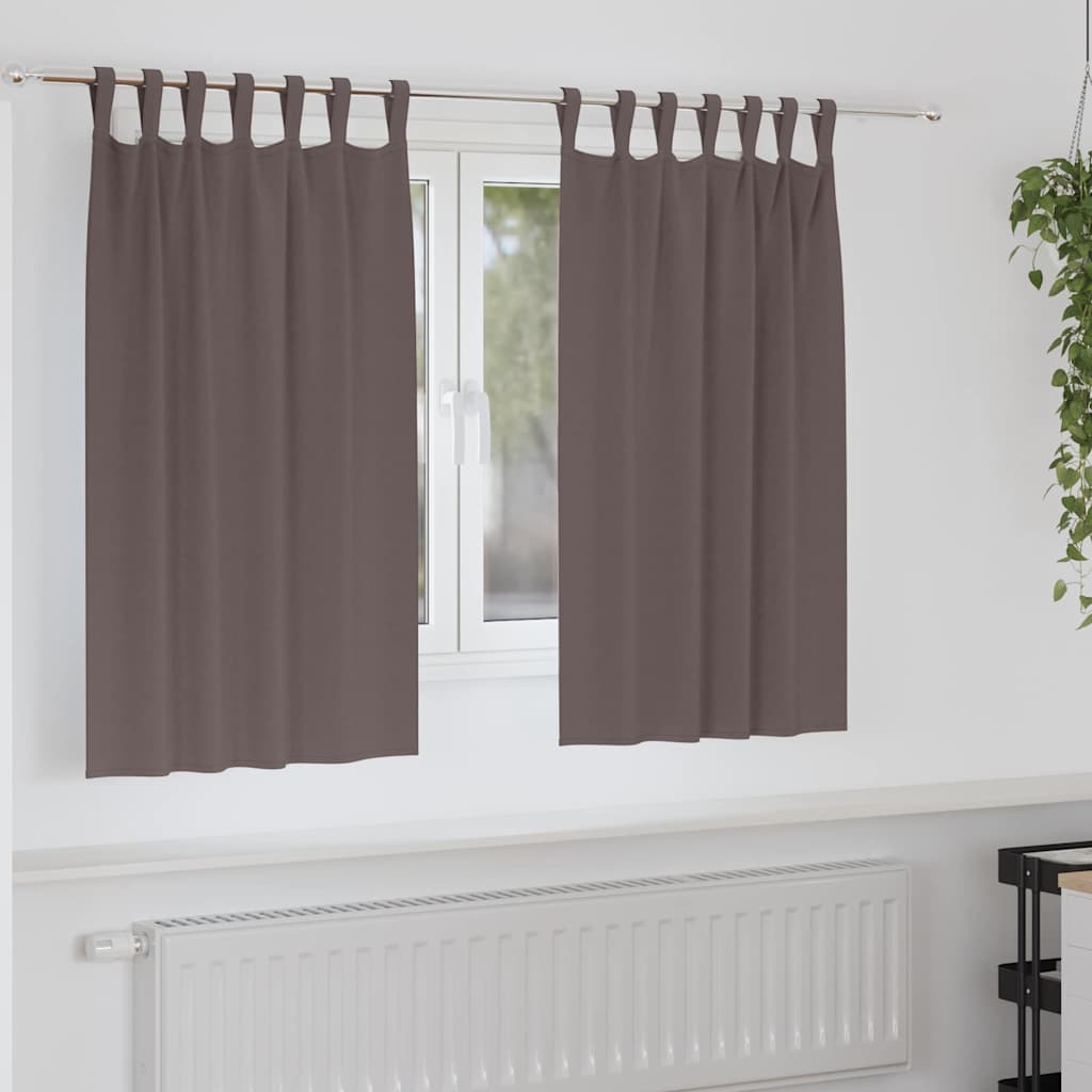 Curtains with tie-backs 2 pcs Dark brown Polyester