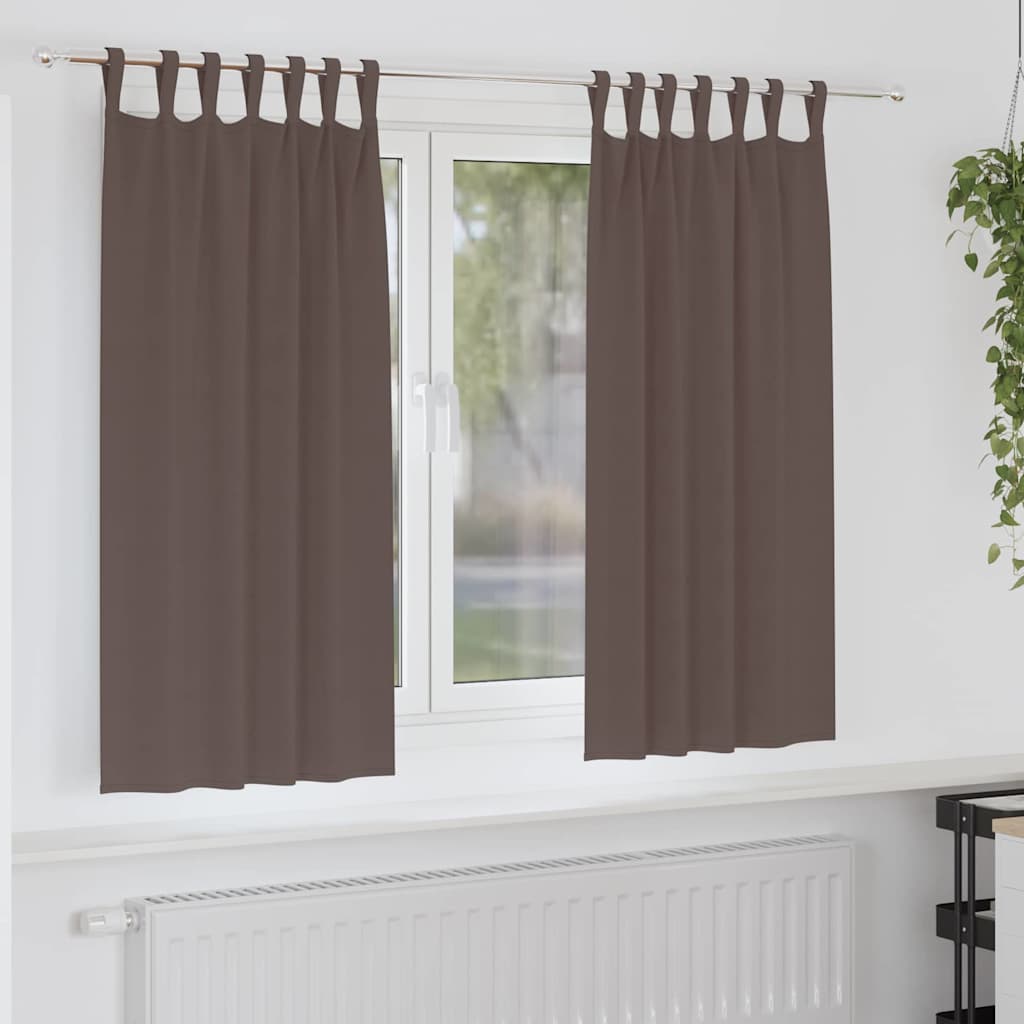 Curtains with tie-backs 2 pcs Dark brown Polyester