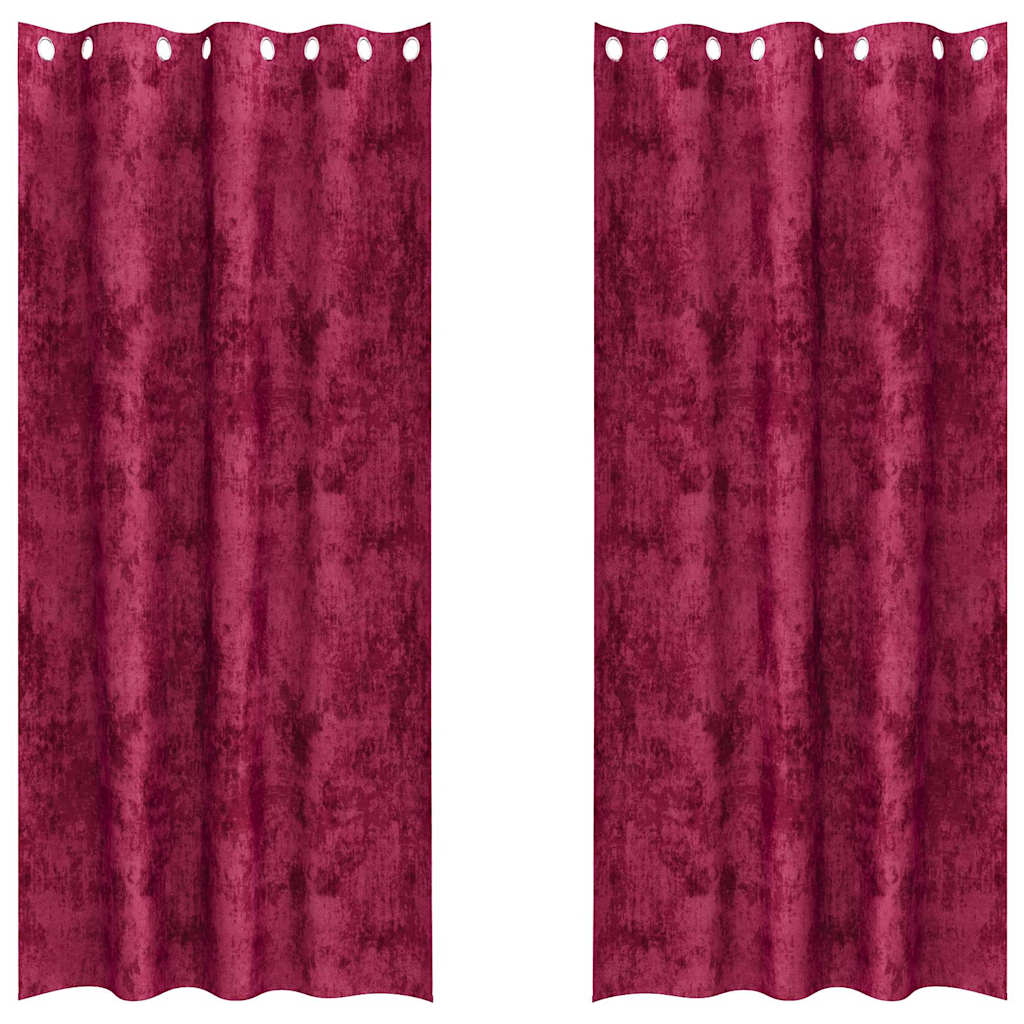 Aksominio tipo užuolaidos 2 pcs Vyno raudonumo 225 x 140 cm