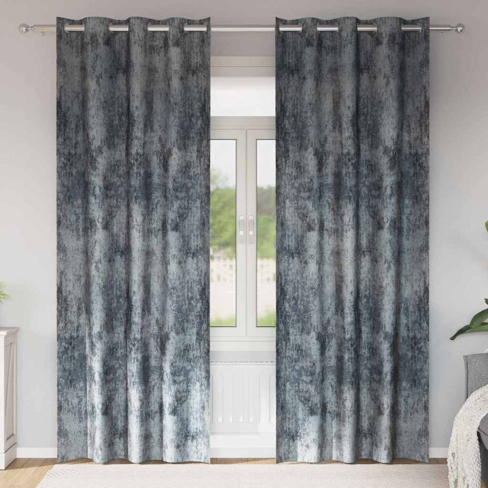 Velvet Curtains 2 pcs with Rings Silver Grey 260x140 cm