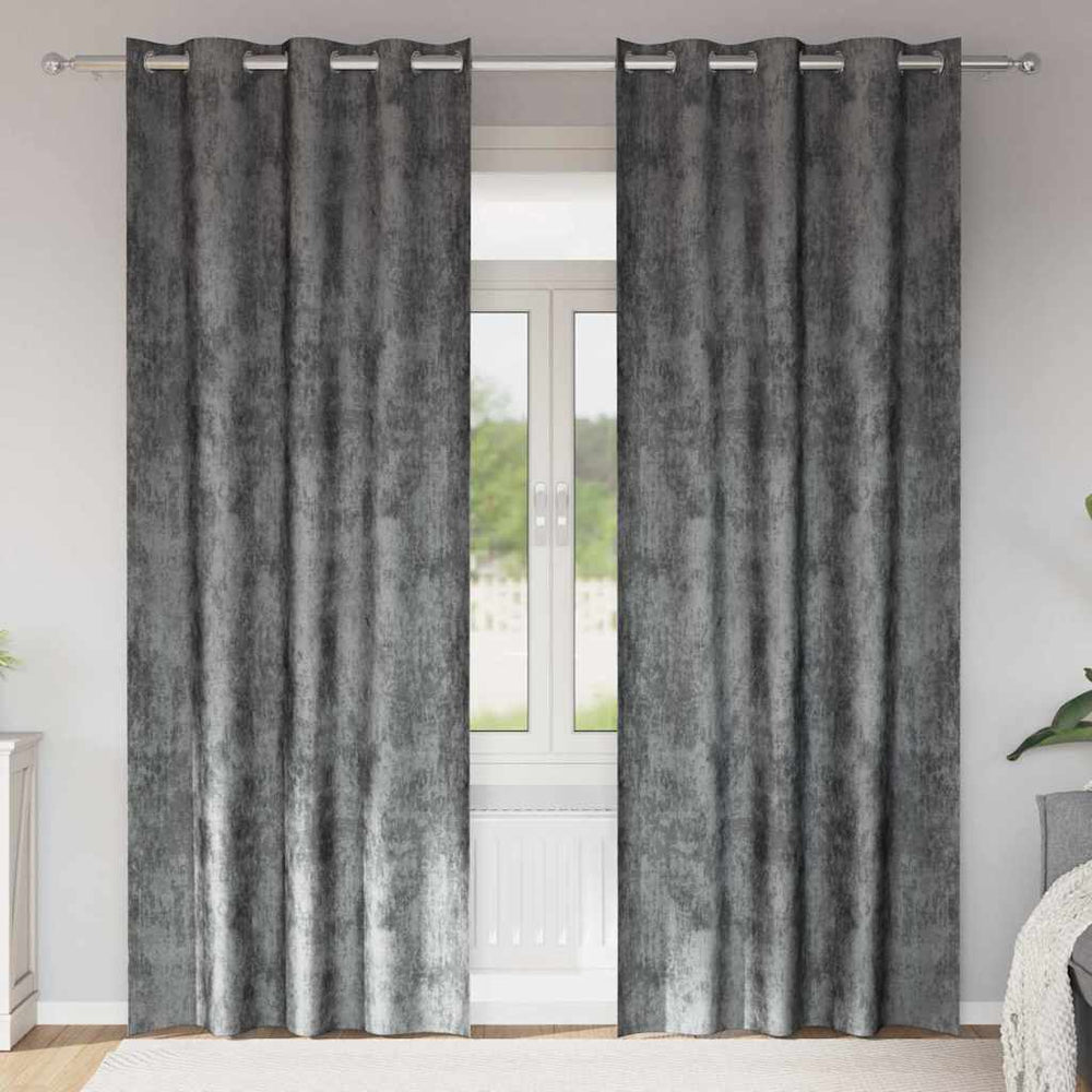 Velvet Type Curtains 2 pcs Grey 225 x 140 cm Velvet