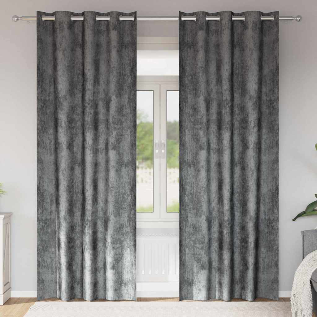 Aksominio tipo užuolaidos 2 pcs Pilka 225 x 140 cm Aksomas