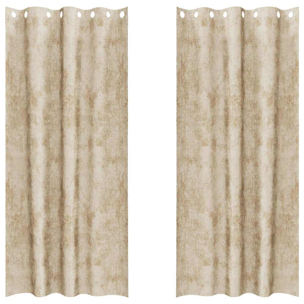 Velvet Curtains 2 pcs with Rings Cream 260x140 cm