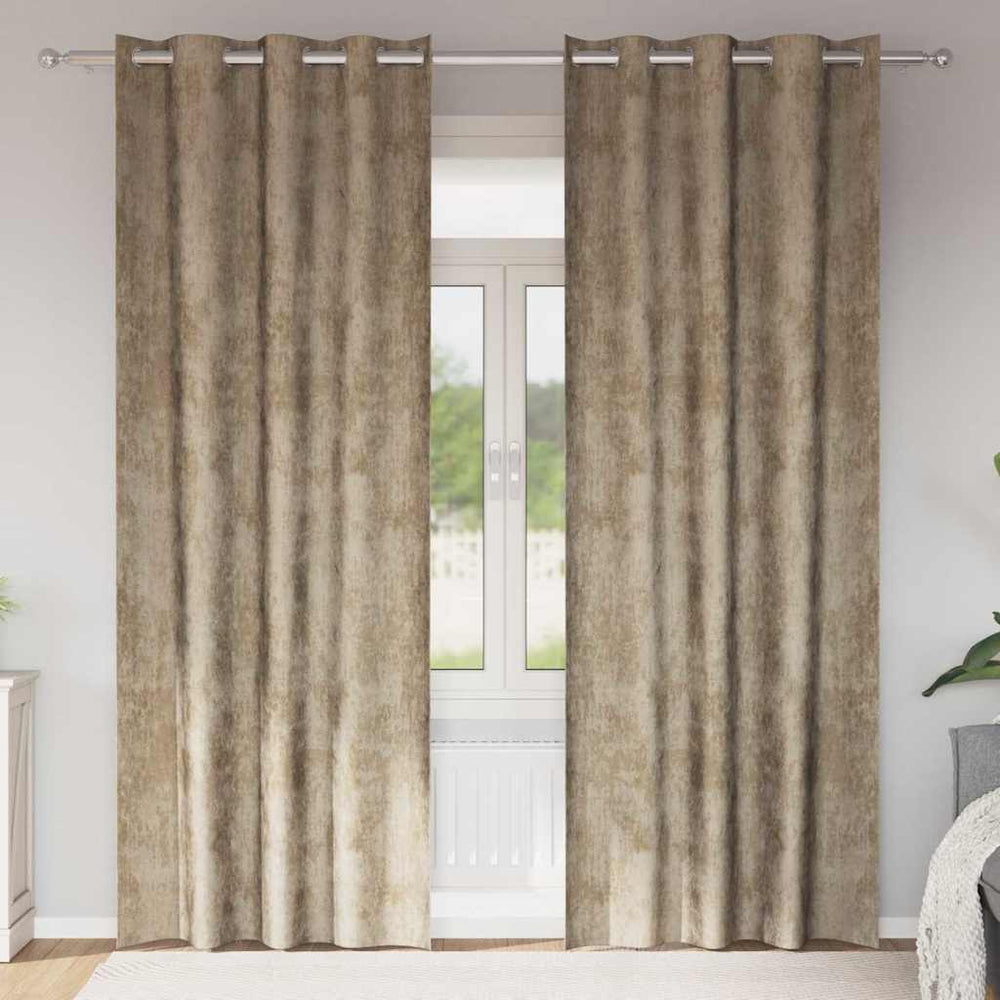 Velvet Curtains 2 pcs. with Rings Champagne 245x140 cm