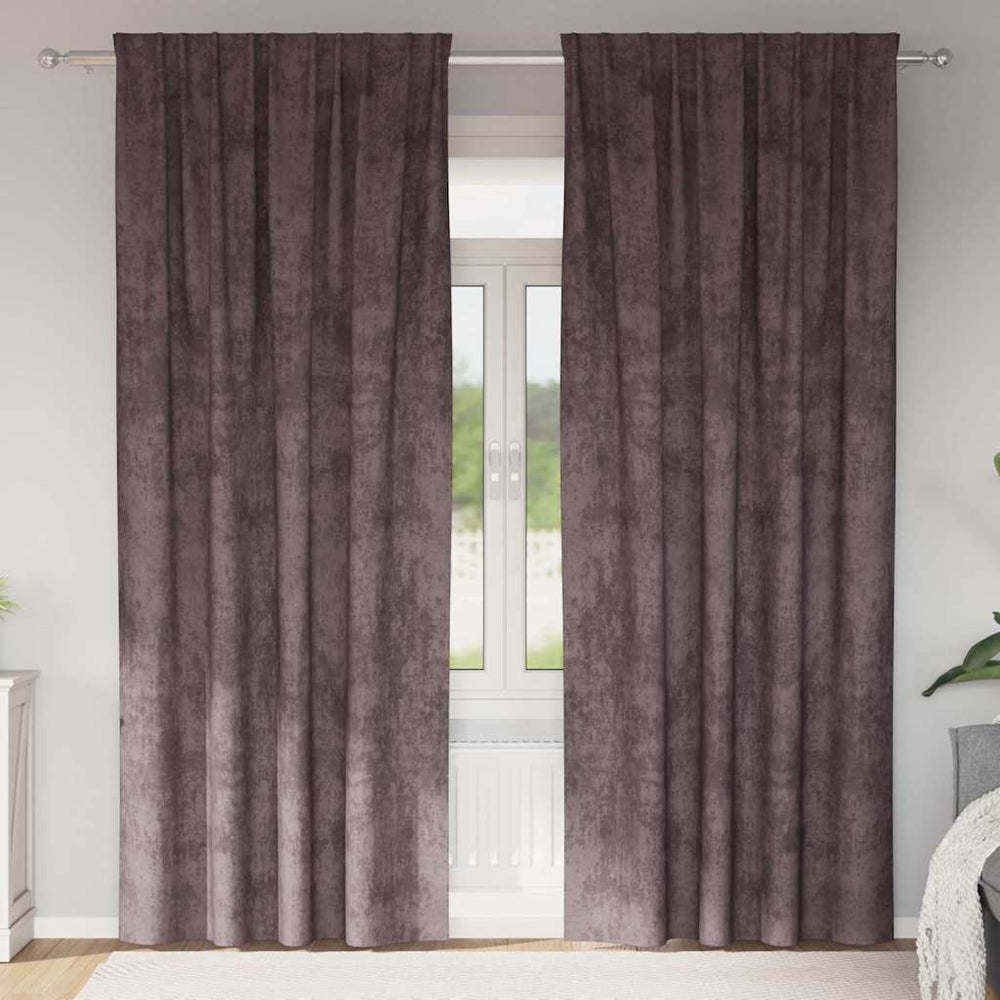 Velvet Curtains 2 pcs with Pockets Brown 245x140 cm