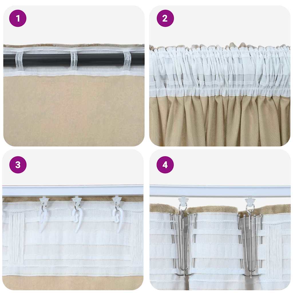 Velvet Curtains 2 pcs with Pockets Cream 225x140 cm
