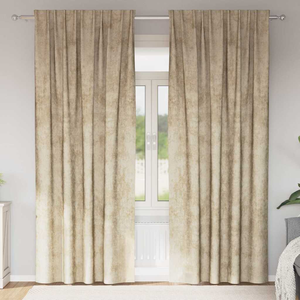 Velvet Curtains 2 pcs with Pockets Cream 225x140 cm