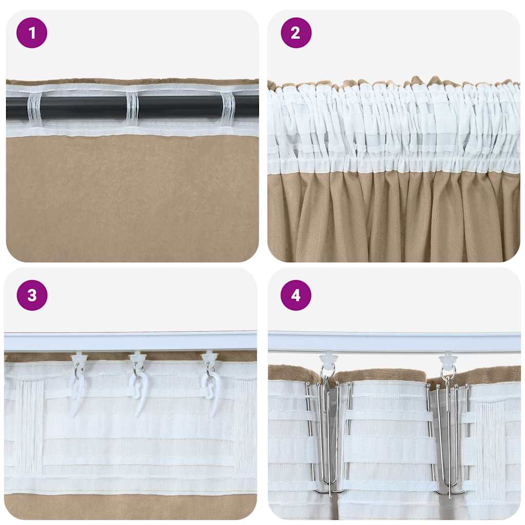 Velvet curtains, 2 pcs, with pockets, champagne, 225x140 cm