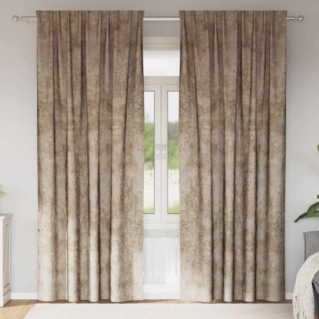 Velvet curtains, 2 pcs, with pockets, champagne, 225x140 cm