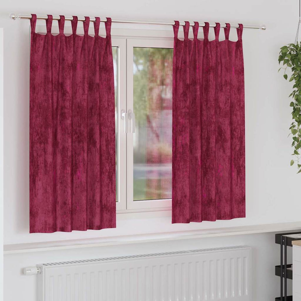 Velvet Curtains 2 pcs. with Tie-Backs Wine Red 175x140 cm