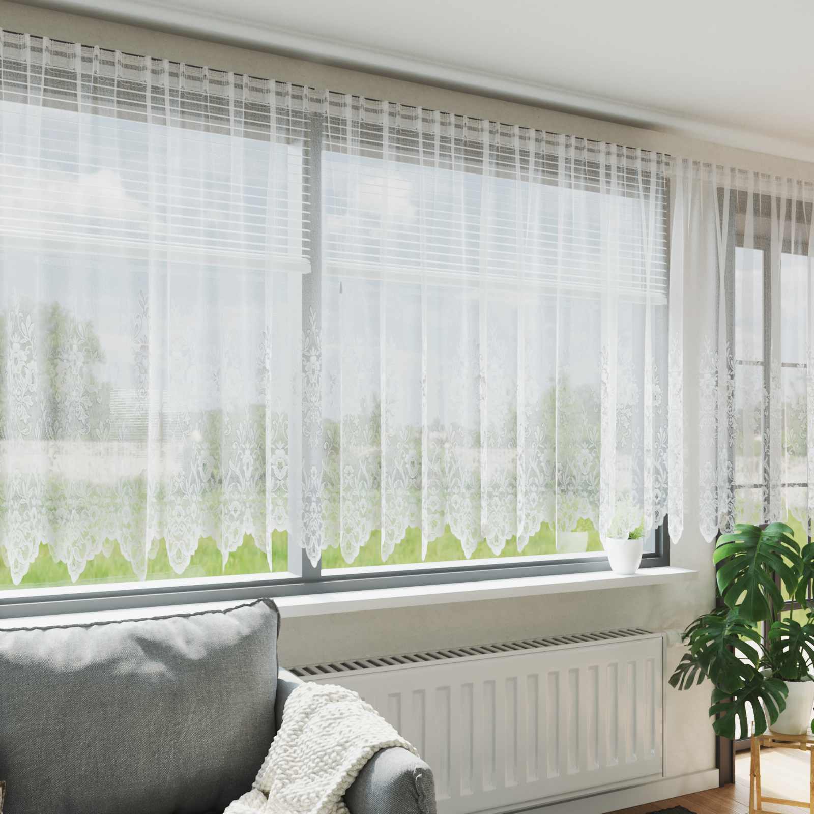 Mežģīņu aizkars Balts 1200 x 160 cm Poliesters